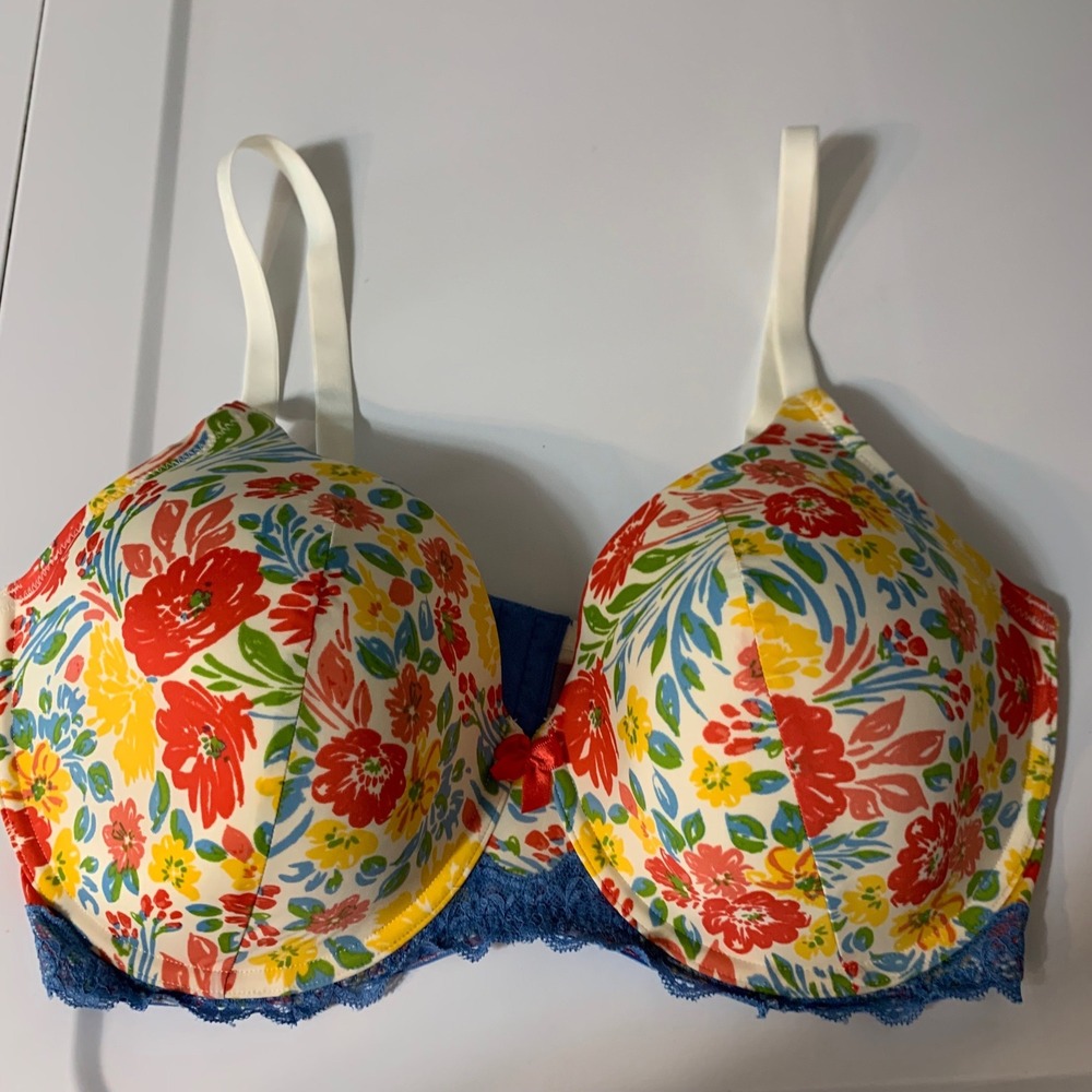 Adore Me Floral Lace Trim Contour Bra 38DDD Multi-Color Underwire Padded cute